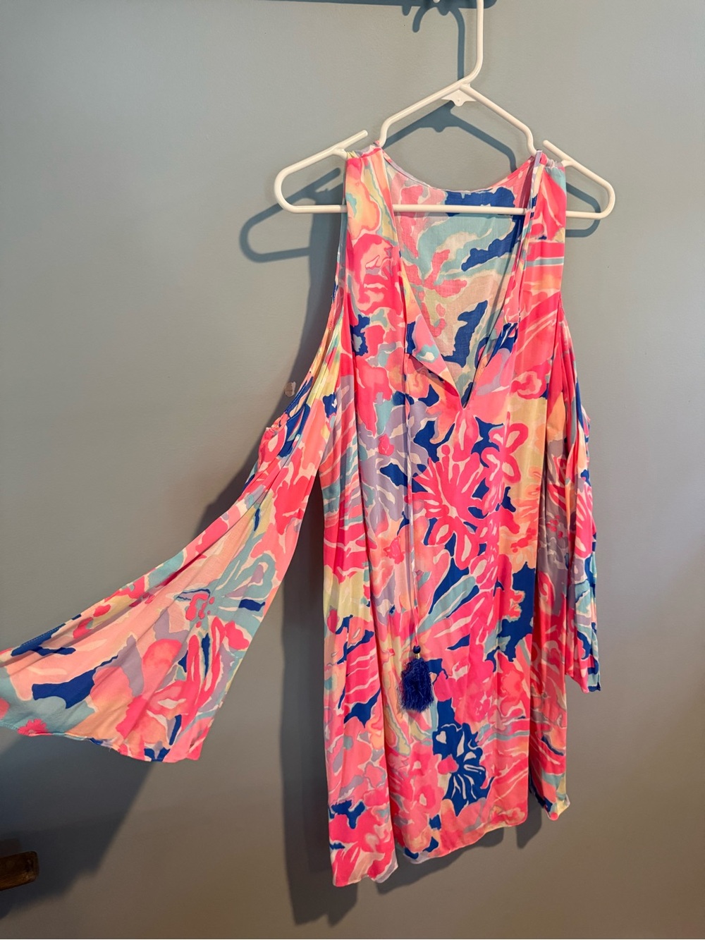 Lilly Pulitzer Pink Blue Multi Floral Cold-Shoulder Mini Dress